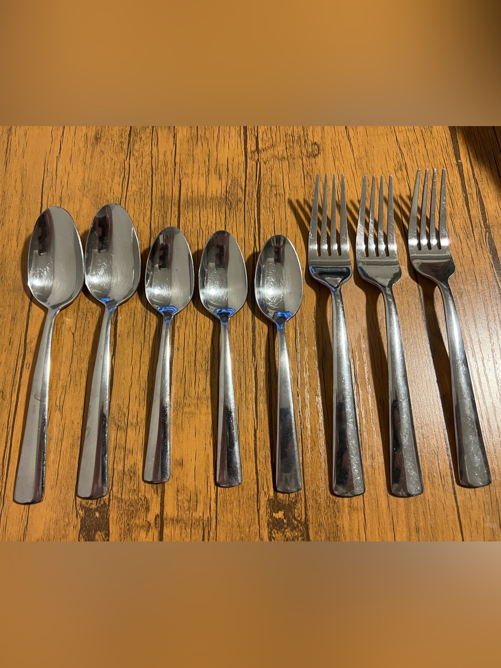 Oneida Stainless Flatware Lot - 2 Serving Spoons 3 Soup Spoons, 3 Salad Forks